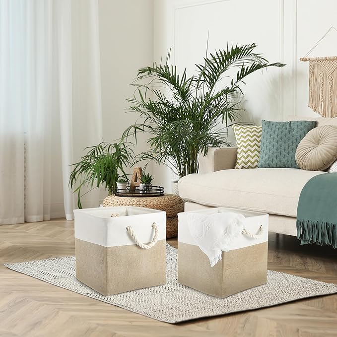 Geiserailie 6 Pcs 12 x 12 Inch Cube Storage Bins Fabric Storage Organizer Bins Foldable Cube Baskets with Sturdy Carry Handle
