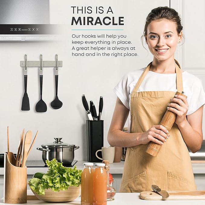 Small Coat Rack Wall Mount – Brushed Nickel 9 Inch Stainless Steel Hook Rail with 3 Heavy Duty Double Coat Hooks – Wall Mount