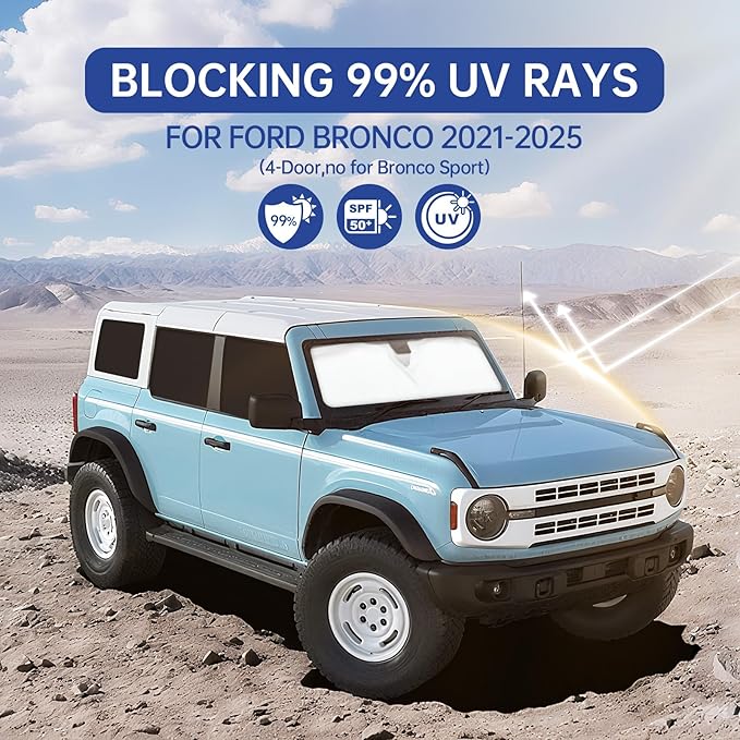 Car Window Shades for Ford Bronco（4-Door，no for Sport） 2021-2025, Full Car Window Covers for Privacy, Sunshades for Bronco Front Rear Windshield Side Windows to Block UV and Protect Privacy(7pcs)