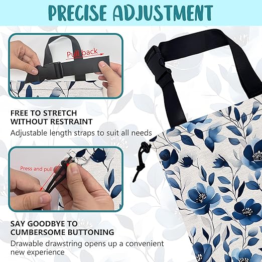 Car Trash Bag Watercolor Blue Flowers Leak-Proof Car Garbage Bag with Drawstring Foldable Canvas Trash Bin with Adjustable Buckle for Car Accessories