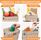 Car Trash Can Bin with Lid Hanging for Back Seat, Car Accessories for Women Men Leak Proof Automotive Garbage Cans Leakproof Vehicle Trash Can for Truck SUV,Khaki Checkered