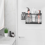 Hair Tool Organizer - Black Steel Wall Mounted Hair Dryer Holder with Removable Basket, 10.62"L x 4.33"W x 6.69"H, Ideal for 