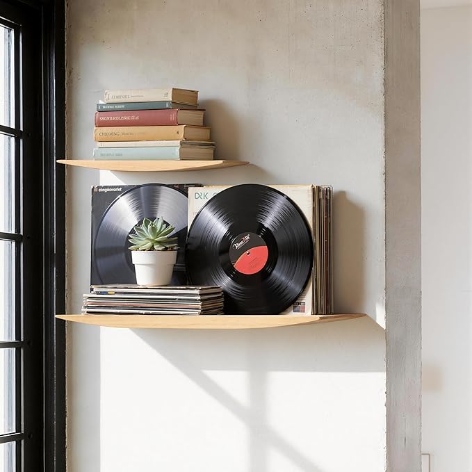Floating Shelves for Concrete Wall: Solid Wood Shelf 15.75 and 23.6 inch with Heavy Duty Hidden Bracket for Display Books Pla