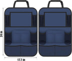 Car Backseat Organizer with 11" Table Holder, 10 Storage Pockets Seat Back Protectors Kick Mats for Kids Toddlers, Travel Accessories, 2 Pack, Blue