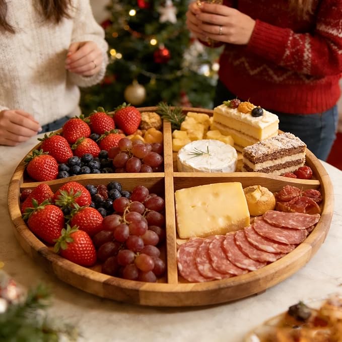 Utoplike Large Acacia Lazy Susan for Table Top, Rotating Round Serving Tray, 17.7'' Wood Charcuterie Board with Raised Edge a