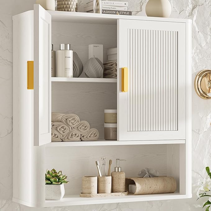 INNOD Bathroom Wall Cabinet, Wall-Mounted Medicine Cabinet with Adjustable Wood Shelf & Doors, Floating Bathroom Cabinet Over