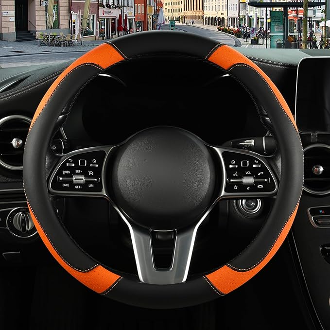 Microfiber Leather Steering Wheel Cover Large for Ford F150 F250 F350 RAM 4Runner Tacoma Tundra Range Rover Model X Model S, 