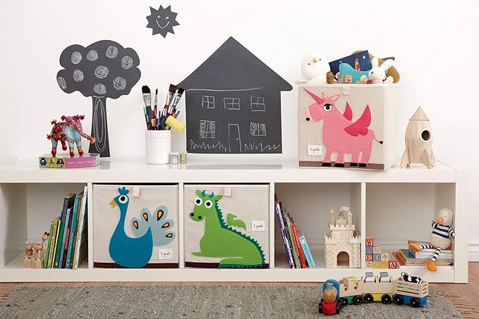 3 Sprouts Toy Storage Organizer: Toy Box Cube Organizer for Playroom, Nursery - Foldable Storage Bin - Peacock
