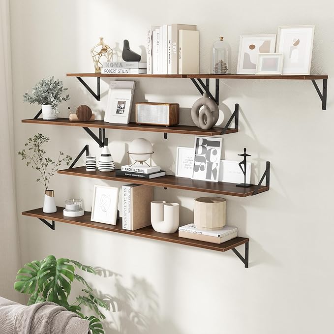 Floating Shelves with Black Metal Brackets Set of 2,30" Wx8 D Wall Mounted Shelves Floating Bookshelf,Hanging Storage Shelf f