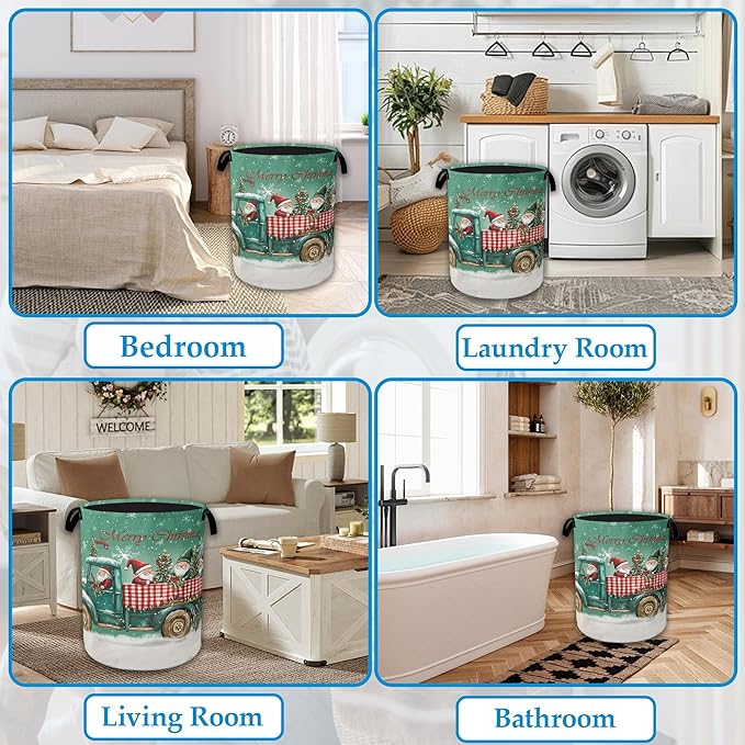Merry Christmas Laundry Basket Collapsible Laundry Hamper, Oxford Cloth Storage Bin for Room/Bathroom/Bedroom/Dormitories 16"