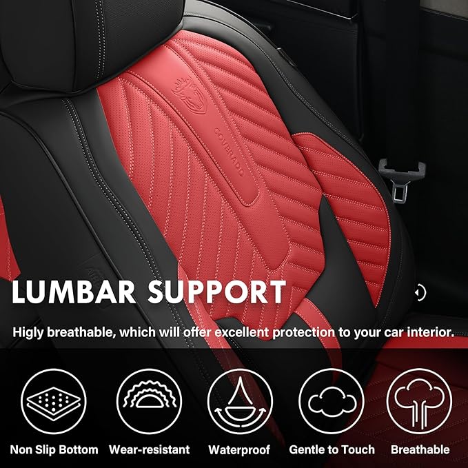 Coverado Front Car Seat Covers, Waterproof Seat Covers with Lumbar Support, Leather Seat Covers, Car Seat Covers Front Seats,