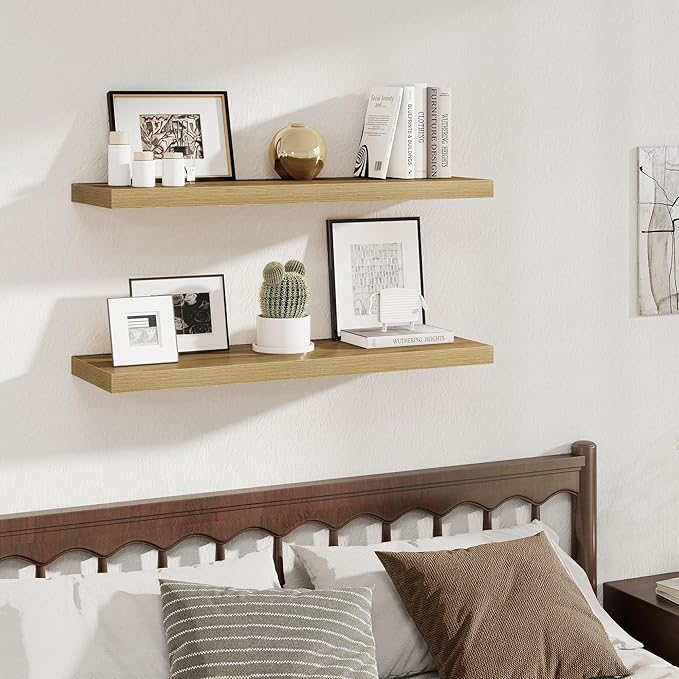 Fun Memories 12 Deep Floating Shelves, 40W x 12D Floating Shelves for Wall Set of 2, Extra Deeper Hanging Wood Shelves for Wa