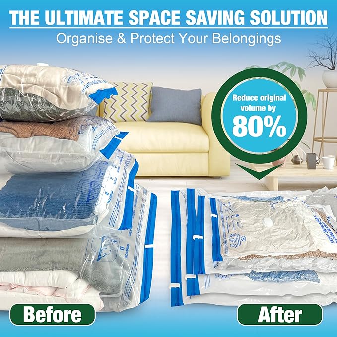 HIBAG Vacuum Storage Bags, 10 Space Saver Bags, Polyethylene (PE), Jumbo & Large Sizes, Zipper Closure, Vacuum Sealed, Ideal 