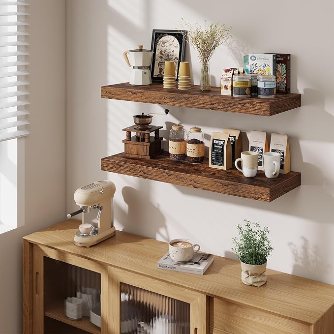 Fun Memories 12" Deep Floating Shelves for Wall, 36" W x 12" D Floating Shelves, Long Wood Floating Wall Shelf for Living Roo