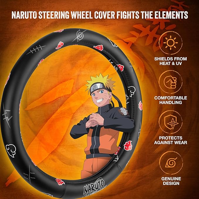 Naruto Shippuden Car Steering Wheel Cover, 15 Inch Anime Steering Wheel Cover, Cushioned Soft Comfortable Cover Anime Car Accessories for Men Women, Akatsuki