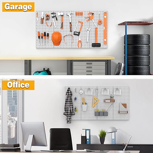 Pegboard Smith Metal Pegboard Panels 12" x 24", 4 Pack Grey Wall Mounted Tool Organizer Boards, Heavy Duty Tool Storage Peg B