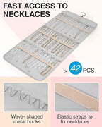 BAGSMART Hanging Jewelry Organizer Storage Roll with Hanger Metal Hooks Double-Sided Jewelry Holder for Earrings, Necklaces, 