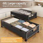 KITHELP Under Bed Storage with Wheels,2 Pack Under Bed Shoe Storage, Under the Bed Storage Drawers with Remove Window, Extra 