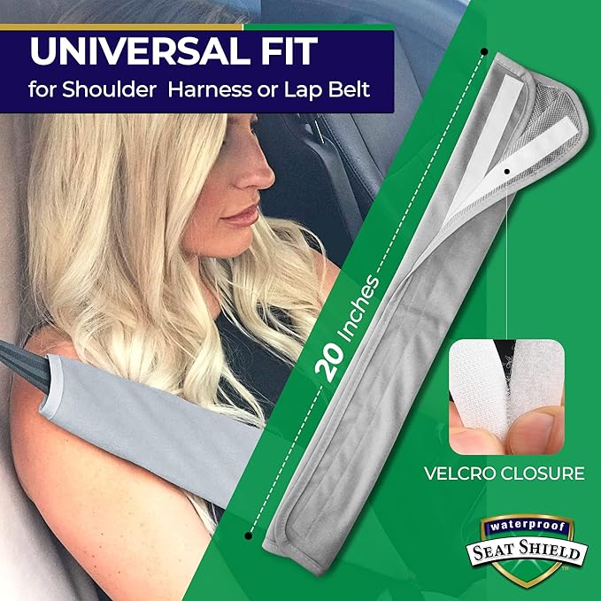 Seatbelt Covers - Removable Car Seat Belt Cover for Women, Men, Kids - Gray 20 in Long Waterproof Seat Belt Cushion with Protection from Sweat and Odor for All Vehicles