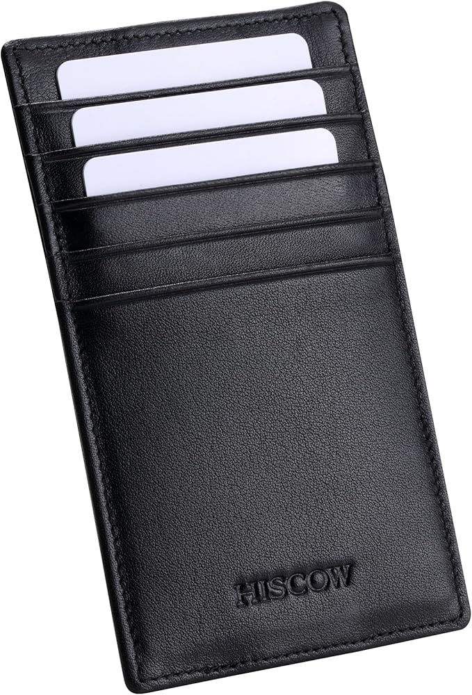 HISCOW Car Sun Visor Card Holder with Elastic Band Fastener - Italian Calfskin (Black)