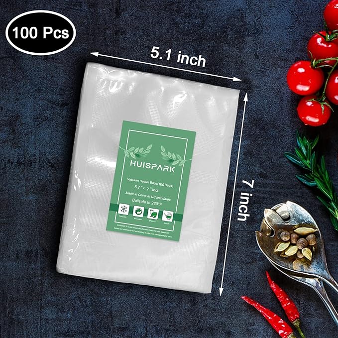 Vacuum Sealer Bags, 5.1" x 7" 100Pcs Food Vacuum Sealer Bag, Heavy Duty, Puncture Prevention, Boilsafe, Freezable, BPA Free, 