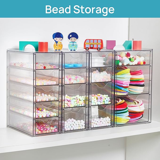 Vtopmart Acrylic Organizer with 16 Drawers (4 Set),Clear Storage Drawers for Office Supplies,Desk Organization and Storage fo