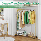 Simple Trending Standard Clothes Clothing Garment Rack with Storage Shelves, Rolling Clothes Organizer on Wheels for Hanging 
