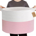 MEGASKET Pink Storage Baskets for Organizing, 22"X22"X14" XXXL Blanket Basket Living Room, Large Toy Basket, Soft Pink Cotton