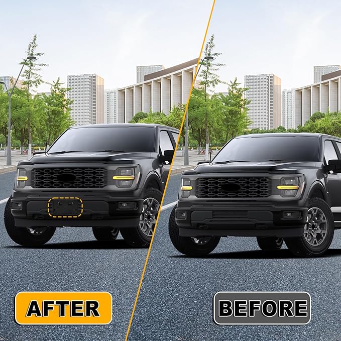 Front Bumper License Plate Frame Bracket Compatible with Ford F-150 5.0L V8 2024 2025, Black License Frame Holder Mounting, R
