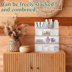 CroBlissful Medicine Cabinet Organizer 4 Tier Stackable Makeup Organizer Tray with 2 Drawers 2 Storage Box 1 Lip Gloss Holder