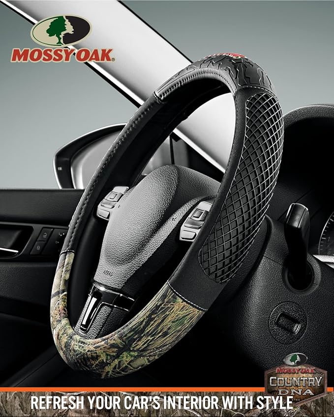 Mossy Oak Camo Steering Wheel Cover - PVC Leather and Cotton Twill, Universal Fit 14 1/2 inches to15 inches - Official Licensed Product…