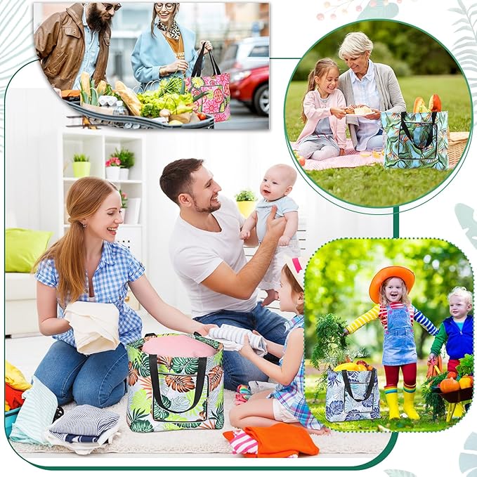 Cunno 6 Pcs Reusable Foldable Grocery Bags, Large Capacity Shopping Bag with Zipper Handle, Waterproof, Women
