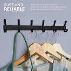 Matte Black Coat Rack Wall Mount – 17 Inch Stainless Steel Hook Rail with 6 Double Coat Hooks – Wall Mounted Entryway Organiz