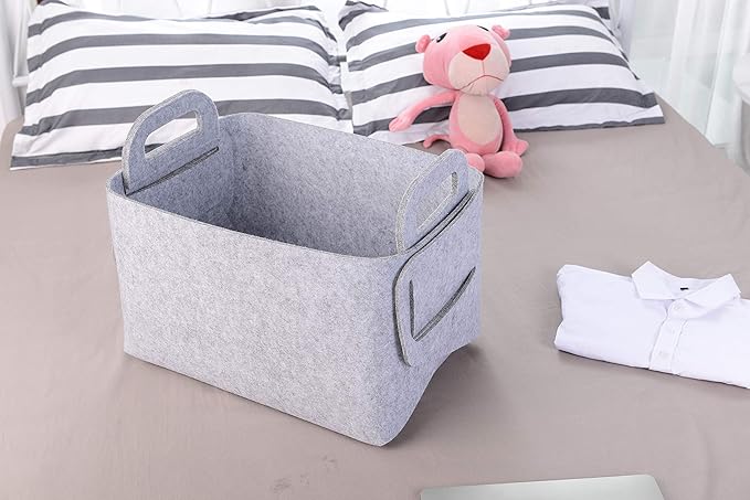 Minoisome Storage Basket Felt Storage Bin Collapsible& Convenient Box Organizer with Carry Handles for Office Bedroom Closet 