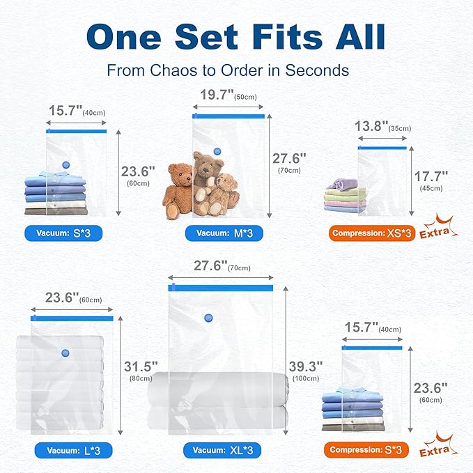HOUSE DAY 18 Pack Vacuum Storage Bags with Electric Pump, Valve, Space Saver Vacuum Seal Bags for Clothing, Comforters, and T