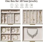 Jewelry Box Organizer Case for Women: 4-Layer Jewelry Storage Case with Glass Window, Olive Green Leather with Cream Velvet, 