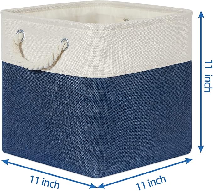 Temary Fabric Storage Cubes 11x11 Cube Storage Bins 4Pack Blue Basket for Organizing Home, Closet, Empty Gift Baskets with Ha