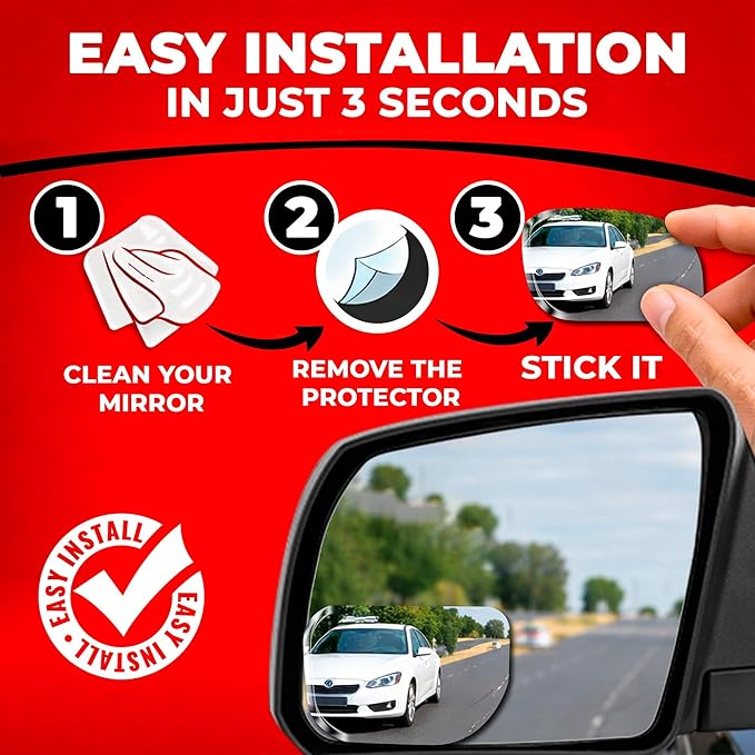 Blind Spot Mirror for Trucks 3.6"X2.5" - HD Glass Frameless Convex Mirror for Truck with Wider View and Improved Traffic Safety