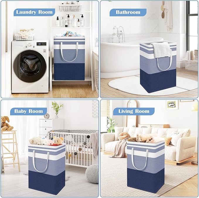 BlissTotes 3-Pack Laundry Basket, Freestanding＆Waterproof Laundry Hamper, Collapsible Tall Clothes Hamper with Easy Carry Han
