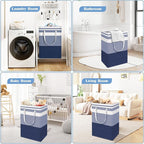 BlissTotes 3-Pack Laundry Basket, Freestanding＆Waterproof Laundry Hamper, Collapsible Tall Clothes Hamper with Easy Carry Han