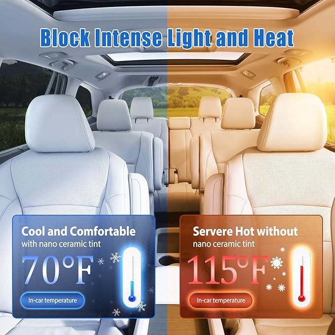 ARANA Car Window Tint Film 70% VLT - 20" in x 10'Ft Nano Ceramic Window Tints for Front Windshield, 99% Sun Heat UV/IR Rays Blocking HD Vision Anti Glare & Scratch