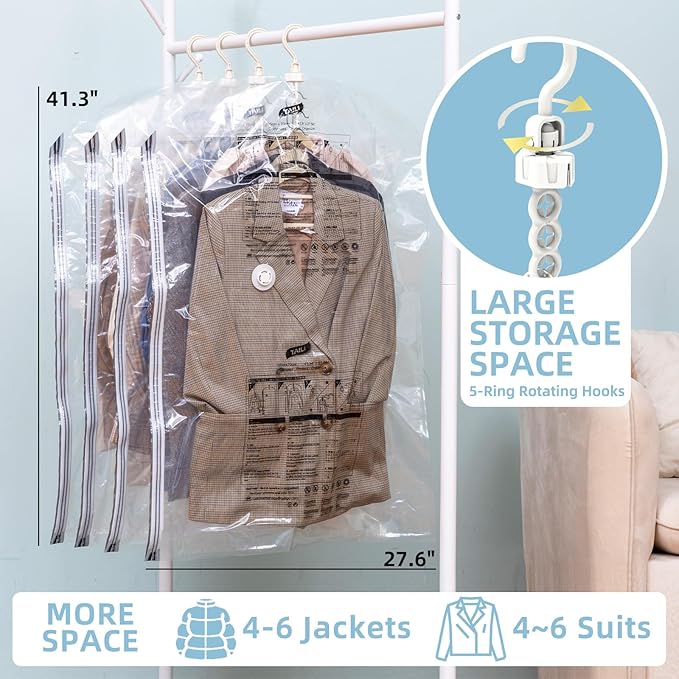 Hanging Vacuum Storage Bags, 6 Pack (41.3 x27.6 inch), Vacuum Seal Bags for Clothing, Garment Bags for Short Clothses, Jacket