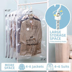 Hanging Vacuum Storage Bags, 6 Pack (41.3 x27.6 inch), Vacuum Seal Bags for Clothing, Garment Bags for Short Clothses, Jacket