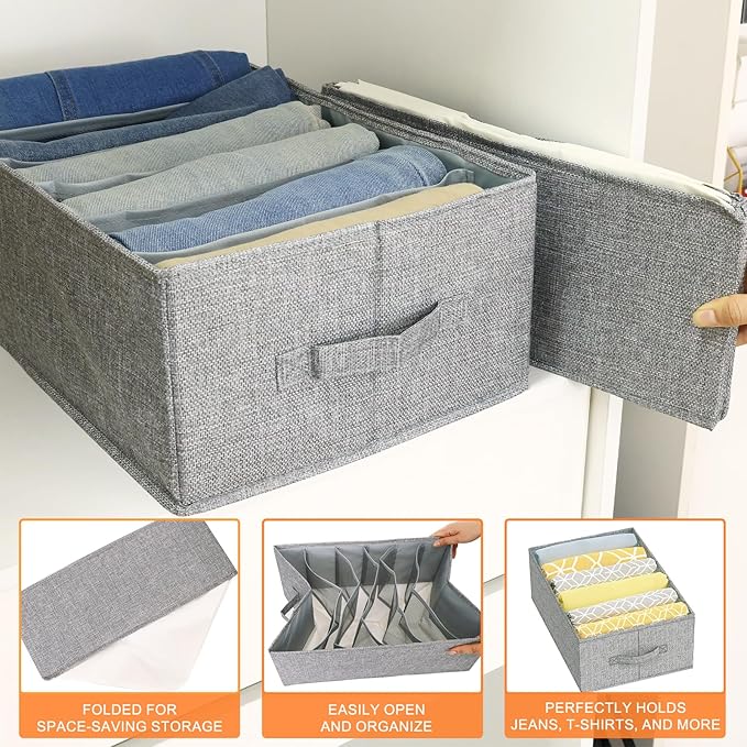 Fixwal 4pcs Wardrobe Clothes Organizer with Board Closet Organizers and Storage 6 Grids Divider Organizers Compartment Storag