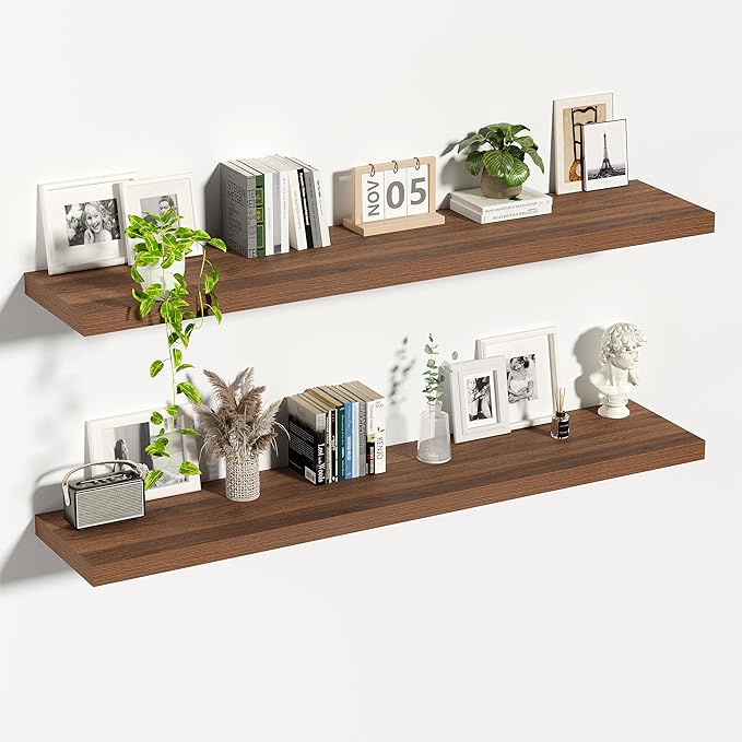 Vivelove Rustic Floating Shelves for Wall 12 Inch Deep, 55" X 12" X 1.5" Floating Shelf, 2 Inch Thick Shelf for Living Room B