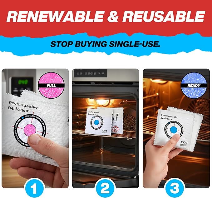 Cedar Mill Fine Firearms Gun Safe Dehumidifier - 50g Rechargeable Desiccant Packs - Reusable Moisture Absorbers for Pistol