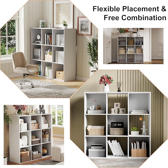 Sweetcrispy 9 Cube Storage Organizer - Open Cube Bookshelf with 5 Removable Back Panels, Display Storage Bookcase for Living 