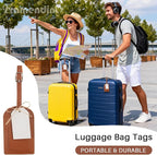 Framendino, 48 Sets Wedding Favors Luggage Tag PU Leather Travel Tags with Name ID Card for Bridal Shower Brown