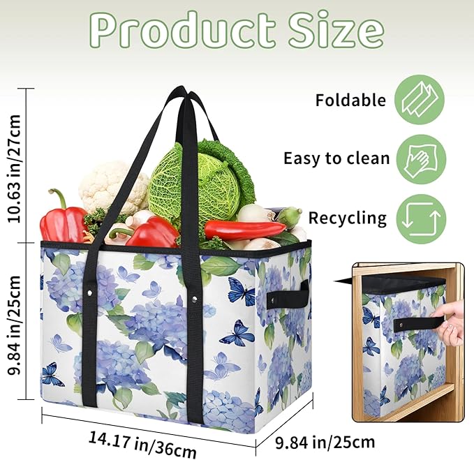 Reusable Grocery Bags Heavy Duty Shopping Bags Foldable Large Tote Bags with Long Handles & Hard Bottom