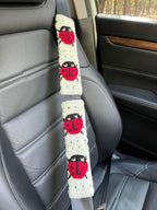 Crochet Ladybug Steering Wheel Cover Universal 14-15 inch (A,Wheel Cover+2 Belt Cover)